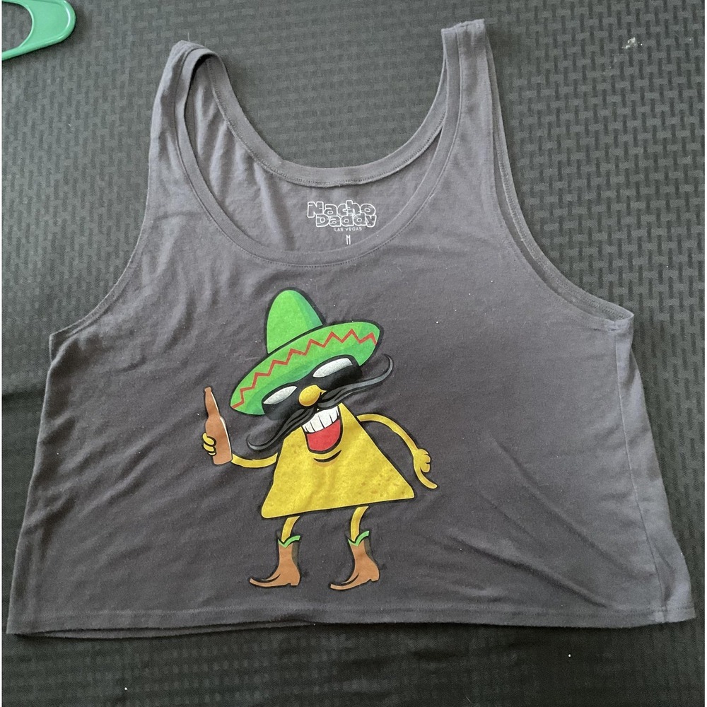 Nacho Daddy Tank Top Womens Medium Gray Las Vegas Crop Graphic Food Sleeveless